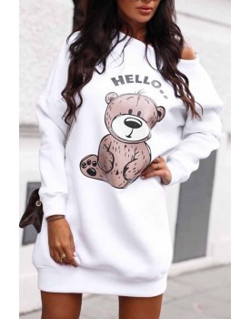 Bear Print Long Sleeve Sweatshirt Dress